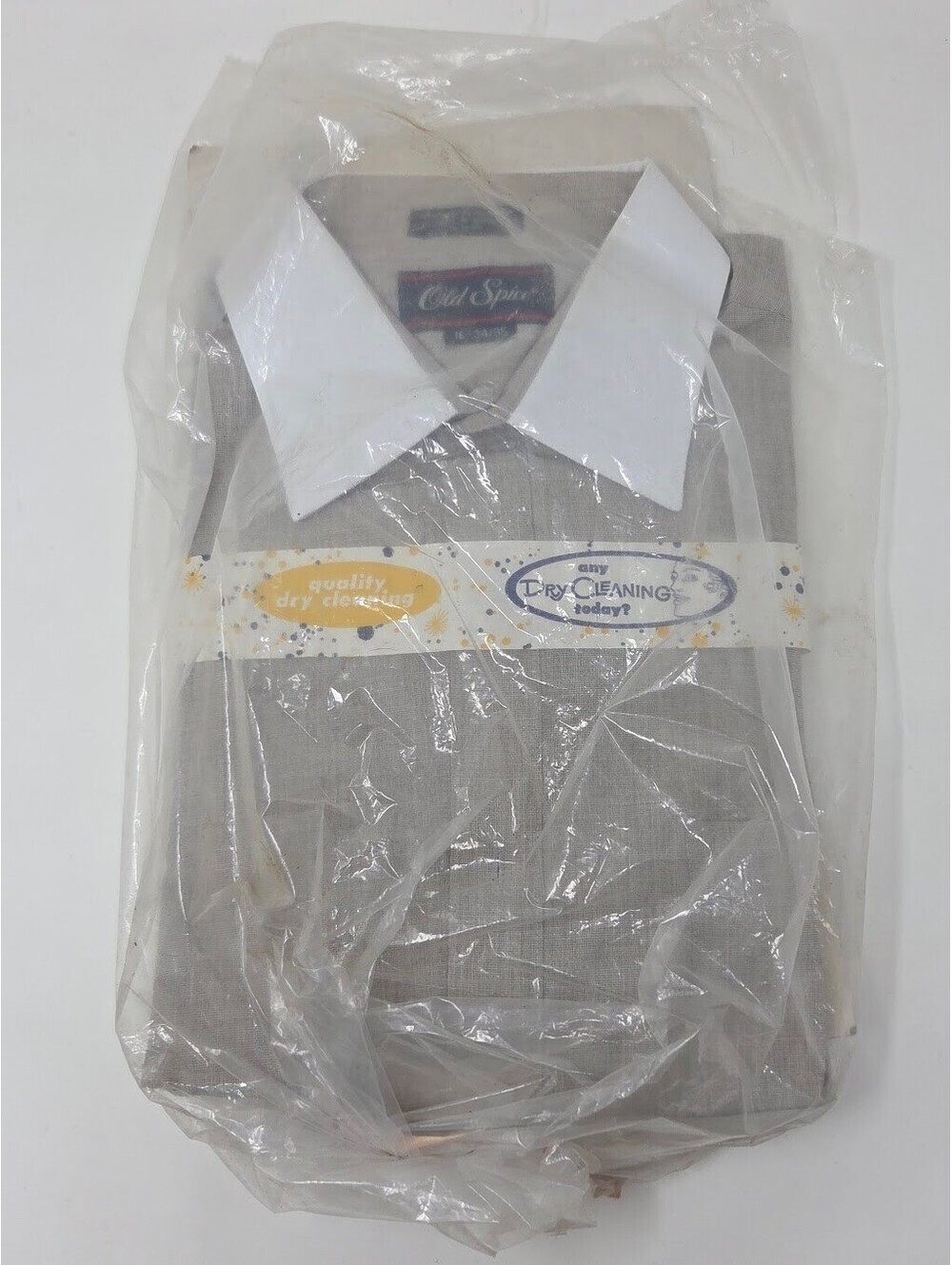 Vintage Old Spice Mens Dress Shirt Size 16 34/35 Gray Long Sleeve Folded Front
